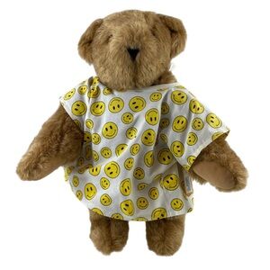Vermont Teddy Bear 16” Jointed Brown Teddy Bear Smiley Face Hospital Gown NWT